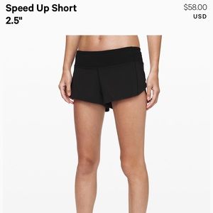 Lululemon black speed up shorts, 2.5”